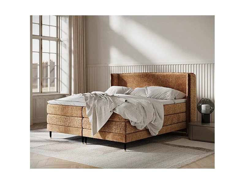 Boxspringbett aus Chenille-Stoff Carizzo - Matratze - Toppermatratze - 160x200 cm - kupferfarbe