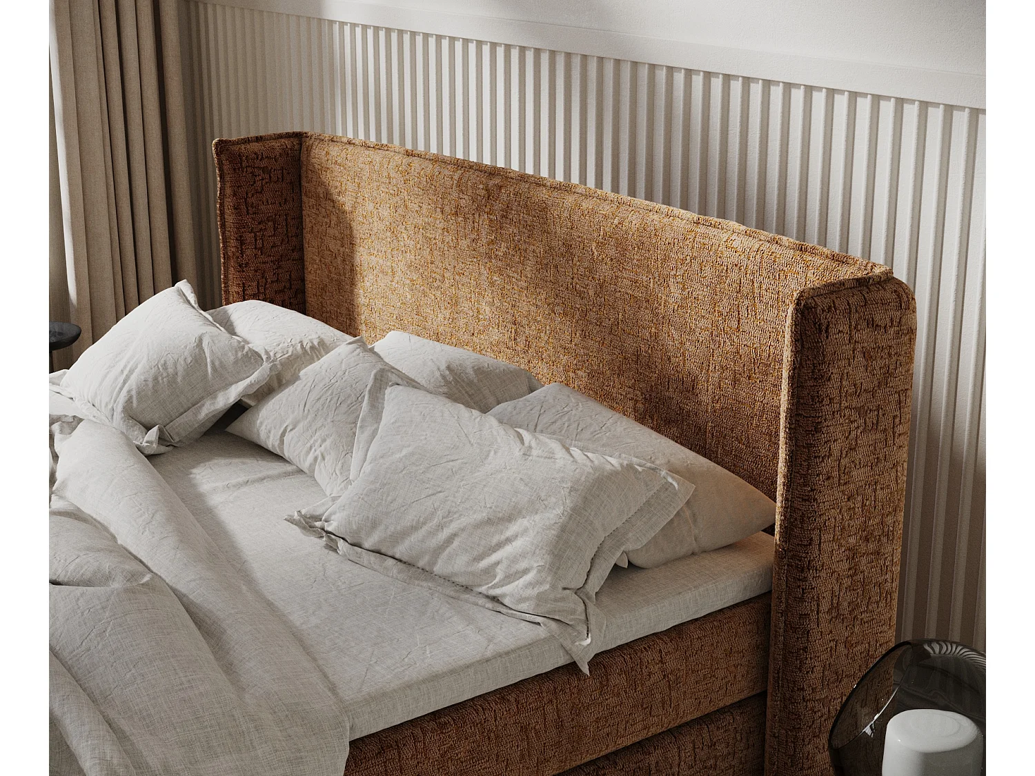 Lit boxspring en tissu chenille Carizzo - matelas - surmatelas - 160x200 cm - couleur cuivre