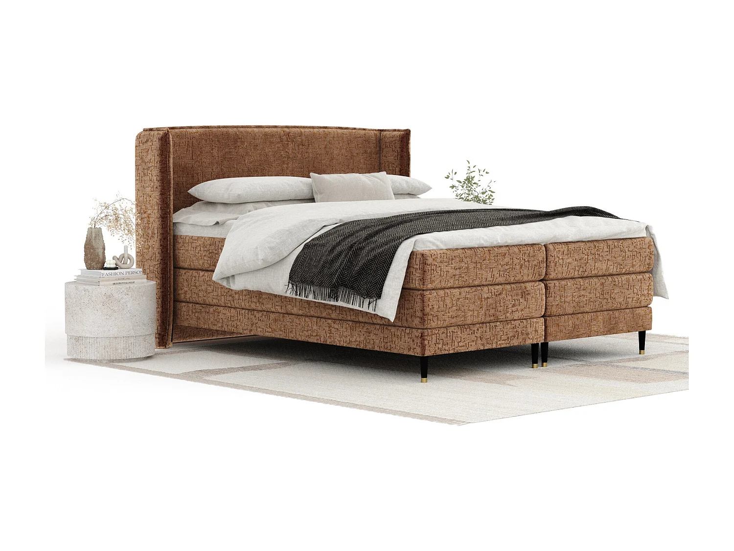 Boxspringbett aus Chenille-Stoff Carizzo - Matratze - Toppermatratze - 160x200 cm - kupferfarbe