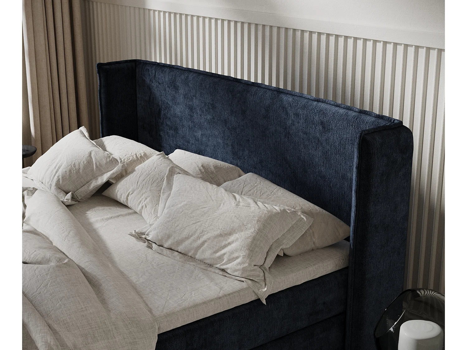 Boxspringbett aus Chenille-Stoff Carizzo - Matratze - Toppermatratze - 200x200 cm - marineblau