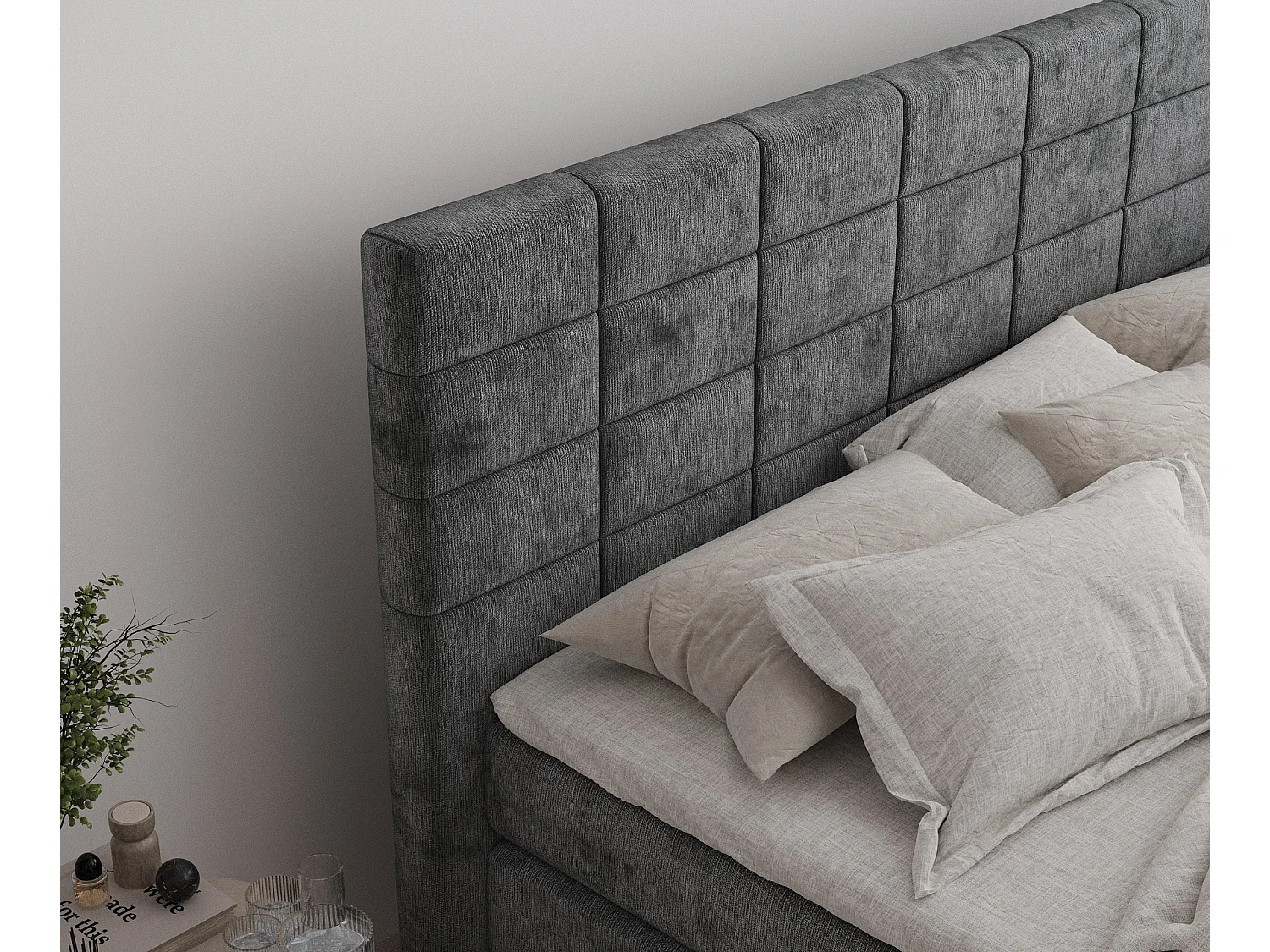 Boxspringbett aus Chenille-Stoff Ava - Matratze - Toppermatratze - 160x200 cm - dunkelgrau