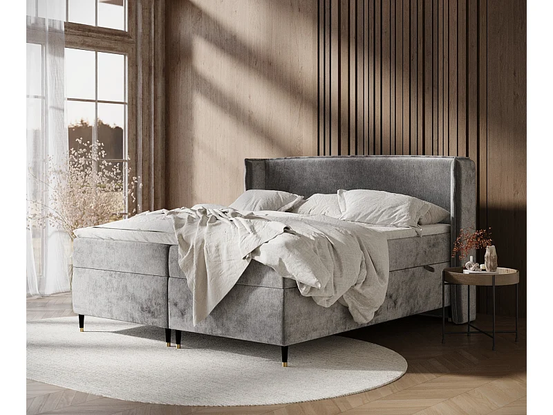 Boxspringbett aus Chenille-Stoff Segni - Matratze - Toppermatratze - 160x200 cm - grau