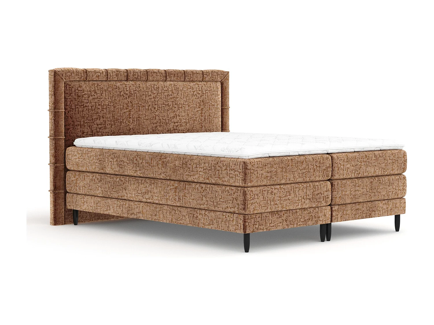 Lit boxspring en tissu chenille Rimini - matelas - surmatelas - 160x200 cm - couleur cuivre