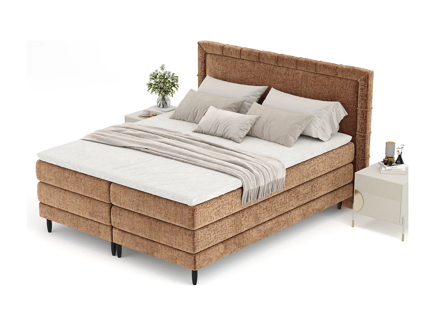 Lit boxspring en tissu chenille Rimini - matelas - surmatelas - 160x200 cm - couleur cuivre