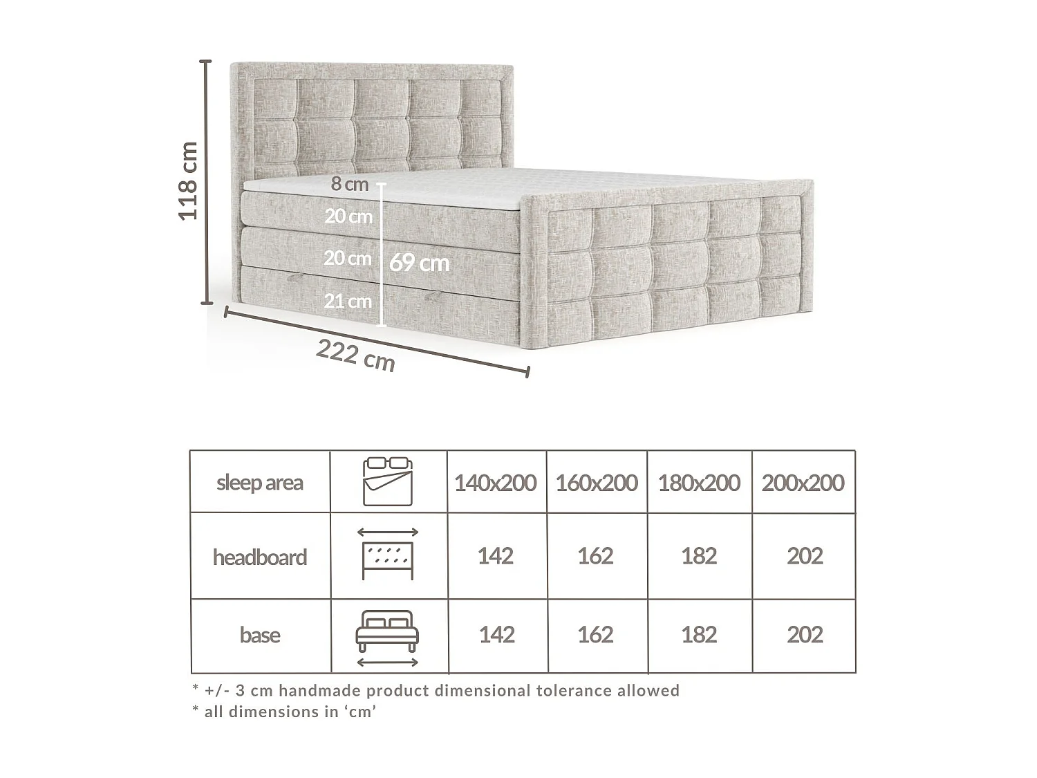 Boxspringbett aus Chenille-Stoff Ambrosia - Matratze - Toppermatratze - 180x200 cm - kupferfarbe