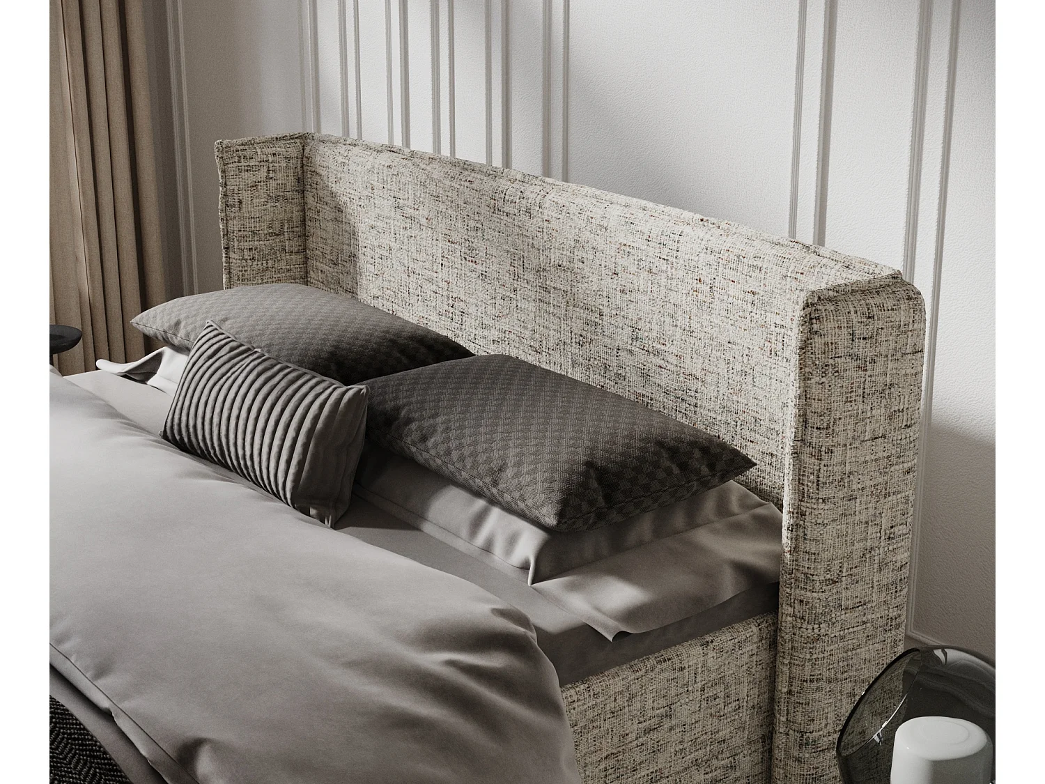 Boxspringbett aus Webstoff Passion - Matratze - Toppermatratze - 140x200 cm - beige melange