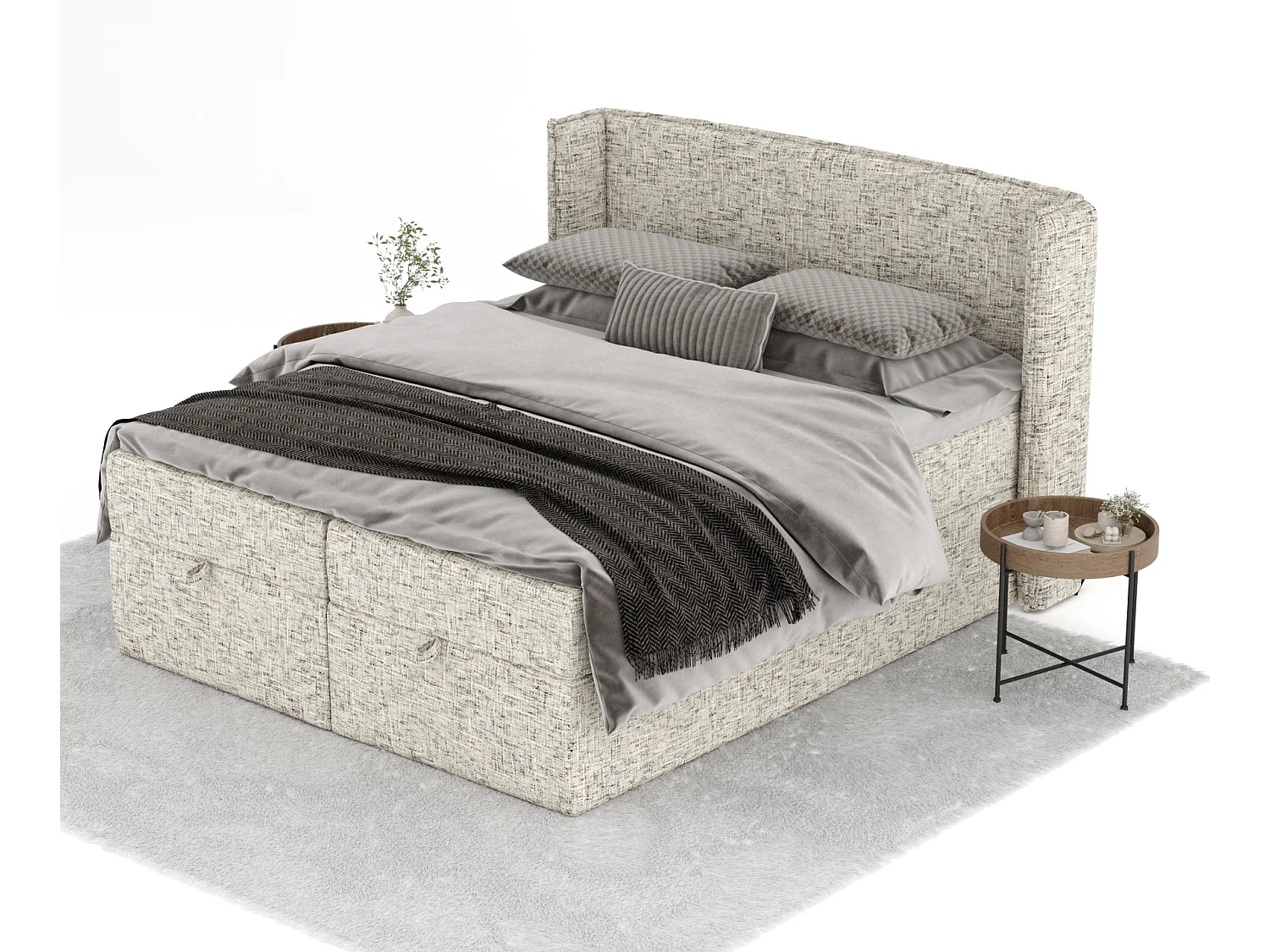 Lit boxspring en toile tissée Passion - matelas - surmatelas - 140x200 cm - beige mélangé