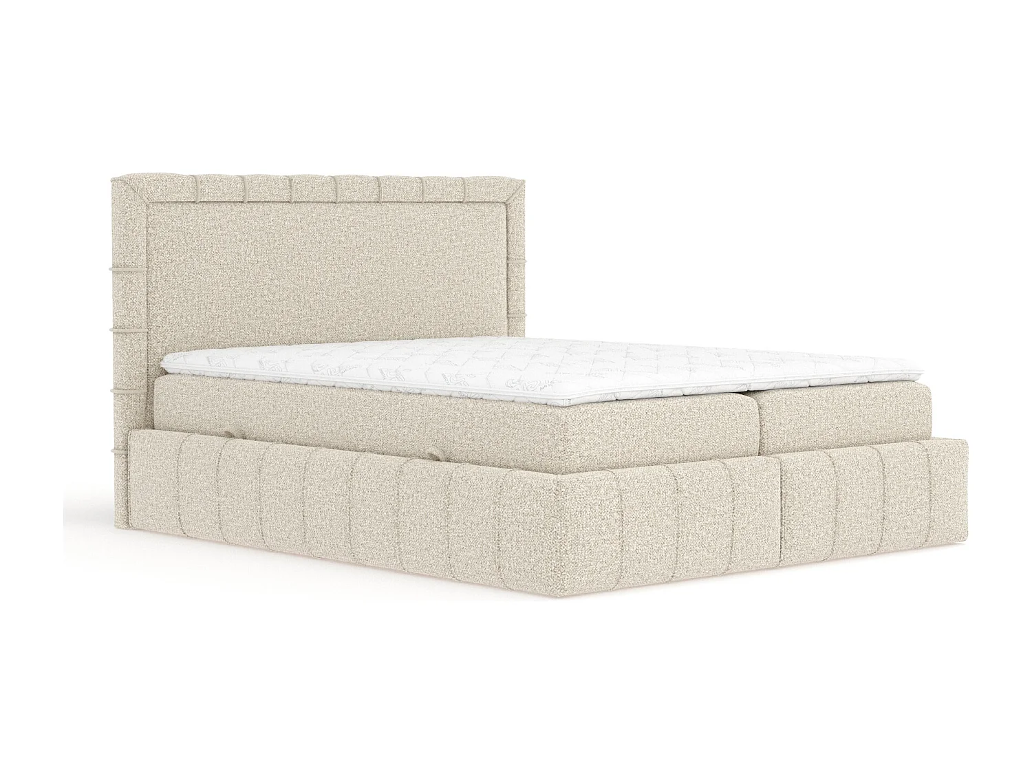 Boxspringbett aus Boucle-Stoff Sundown - Matratze - Toppermatratze - 140x200 cm - beige