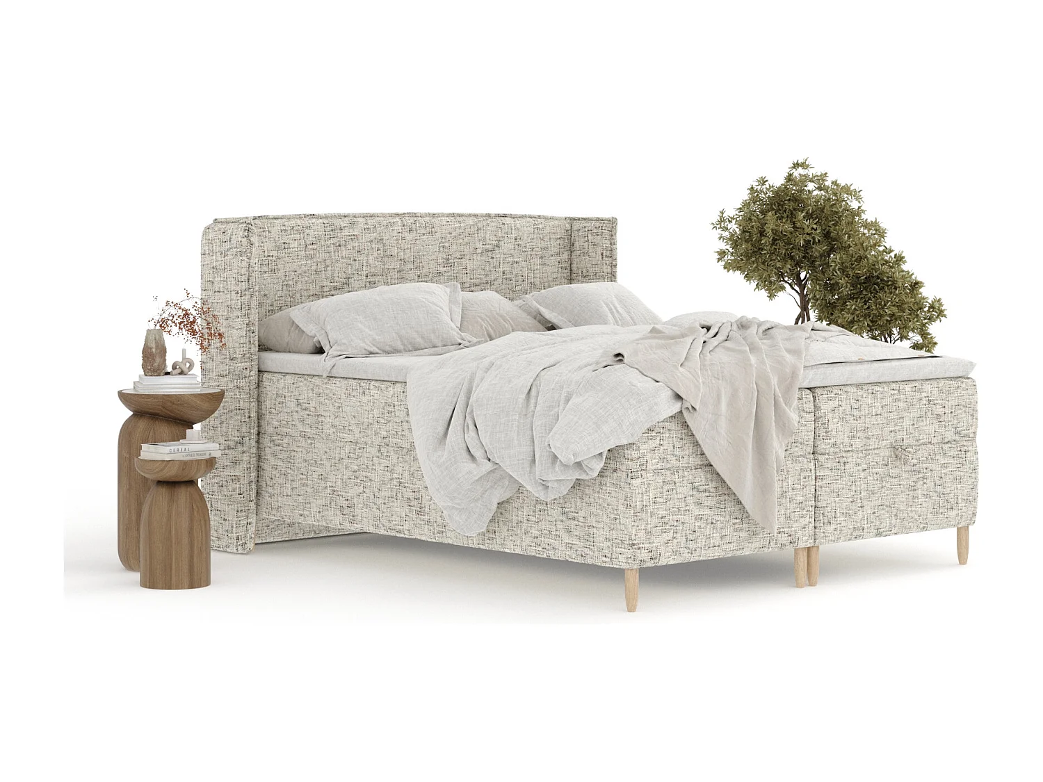 Boxspringbett aus Webstoff Monpelli - Matratze - Toppermatratze - 200x200 cm - beige melange