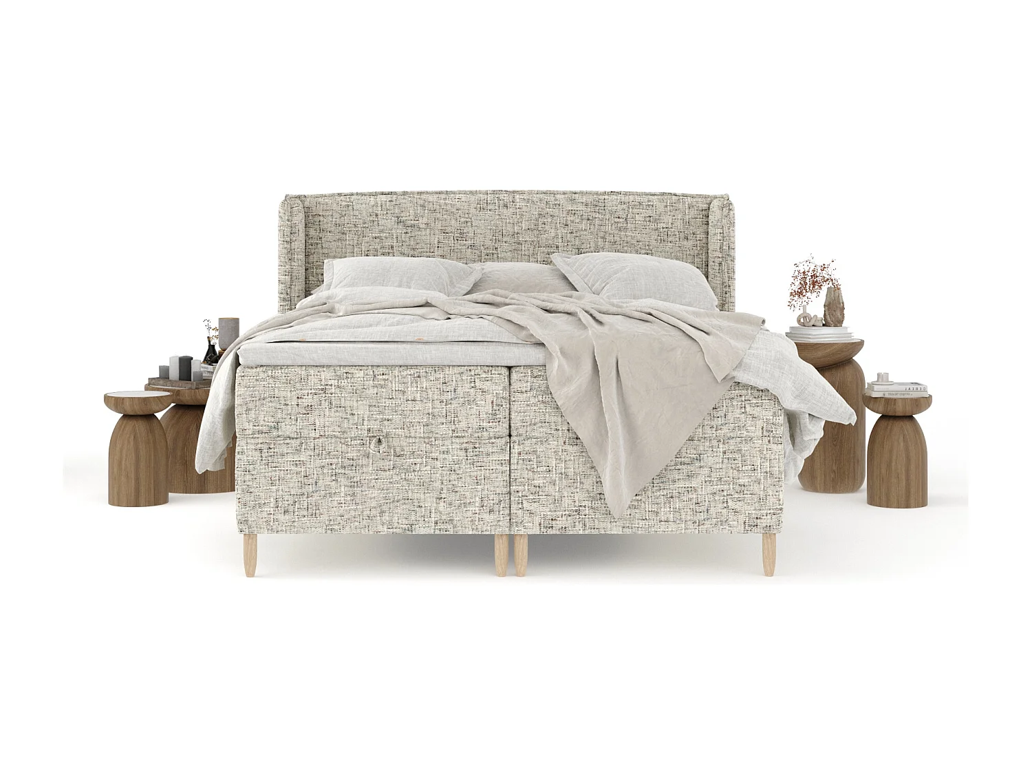 Boxspringbett aus Webstoff Monpelli - Matratze - Toppermatratze - 200x200 cm - beige melange