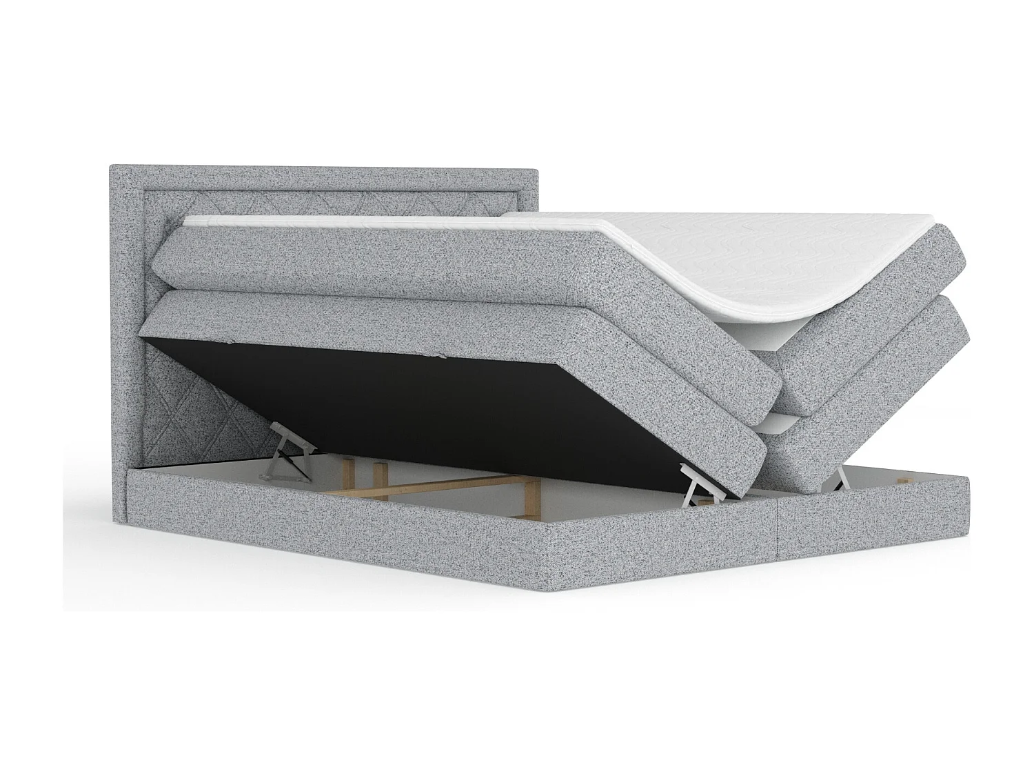 Boxspringbett aus Webstoff Aurelia - Matratze - Toppermatratze - 140x200 cm - grau