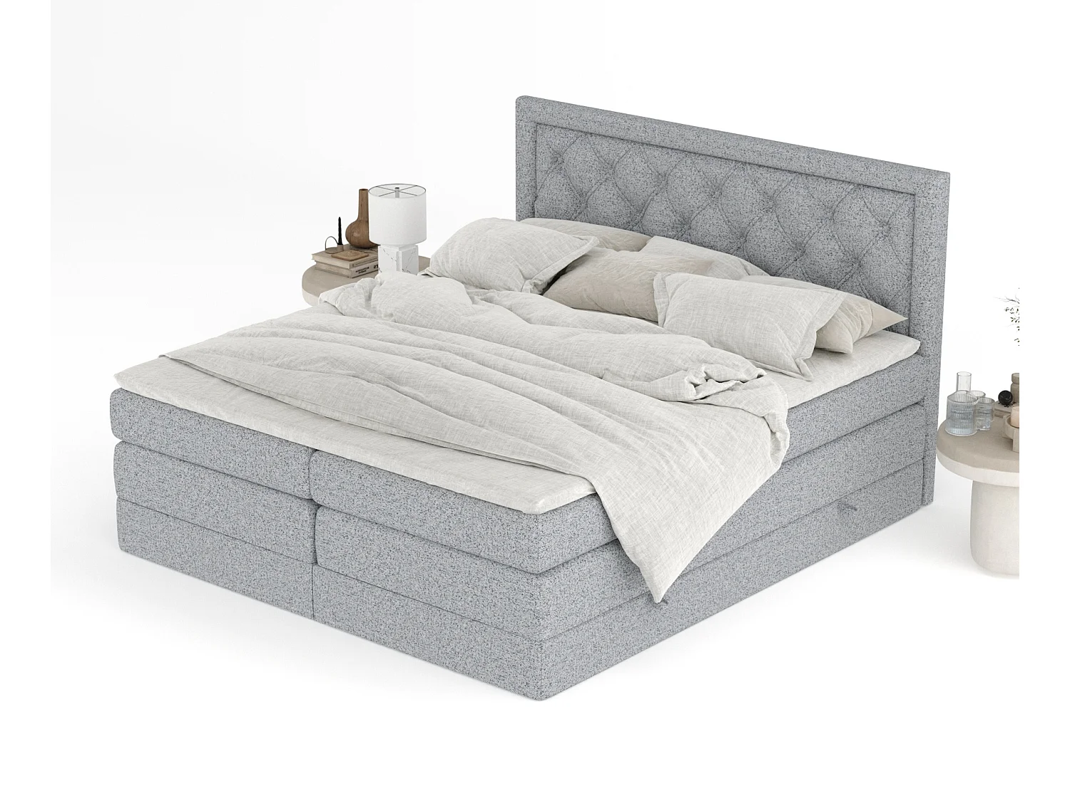 Boxspringbett aus Webstoff Aurelia - Matratze - Toppermatratze - 140x200 cm - grau