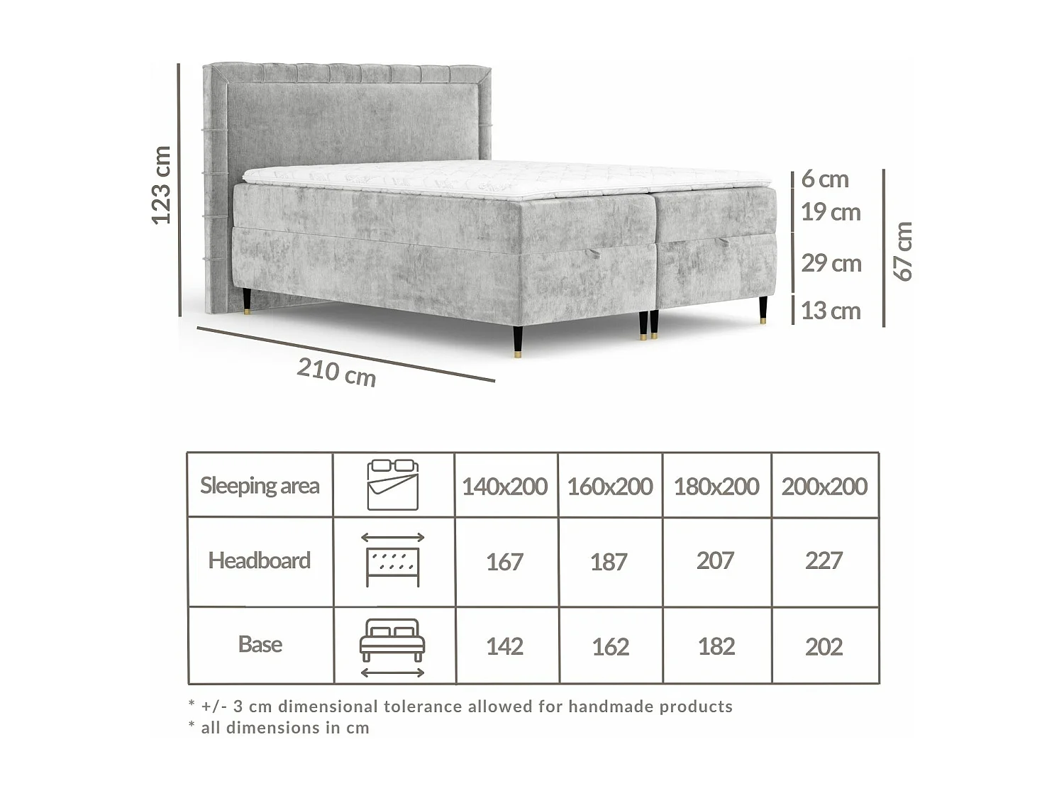 Boxspringbett aus Chenille-Stoff Voyage - Matratze - Toppermatratze - 140x200 cm - braun