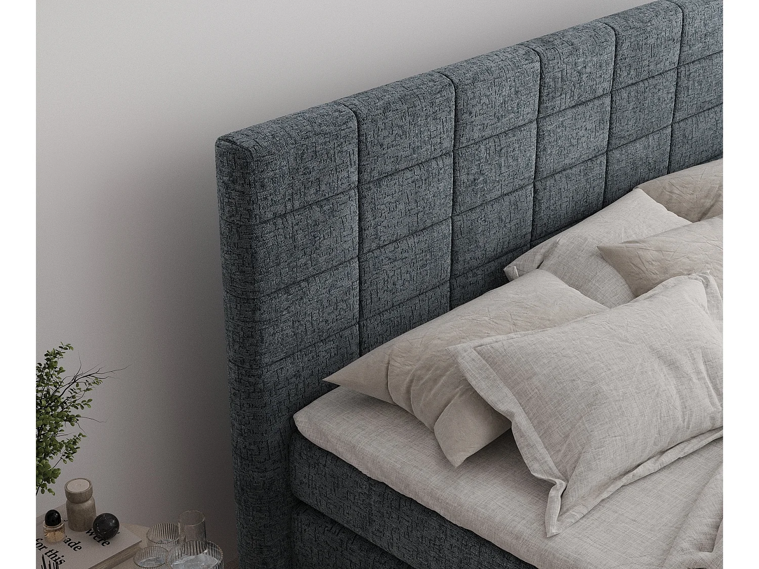 Boxspringbett aus Chenille-Stoff Ava - Matratze - Toppermatratze - 180x200 cm - grau