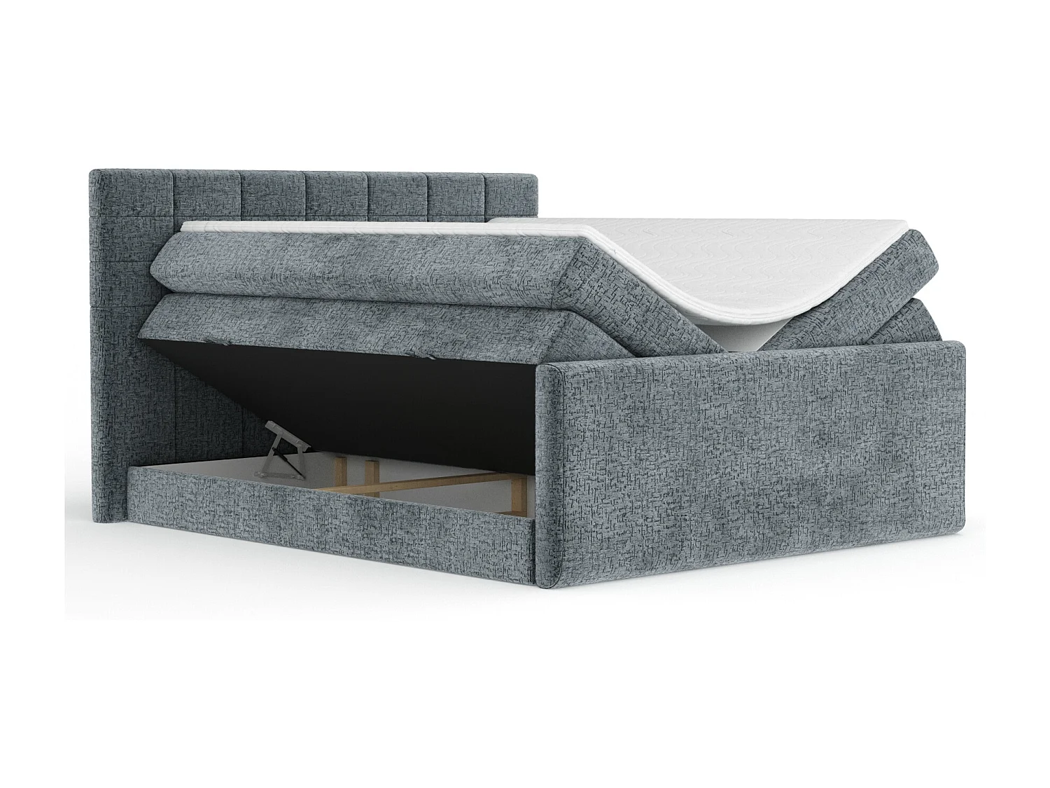 Lit boxspring en tissu chenille Ava - matelas - surmatelas - 180x200 cm - gris