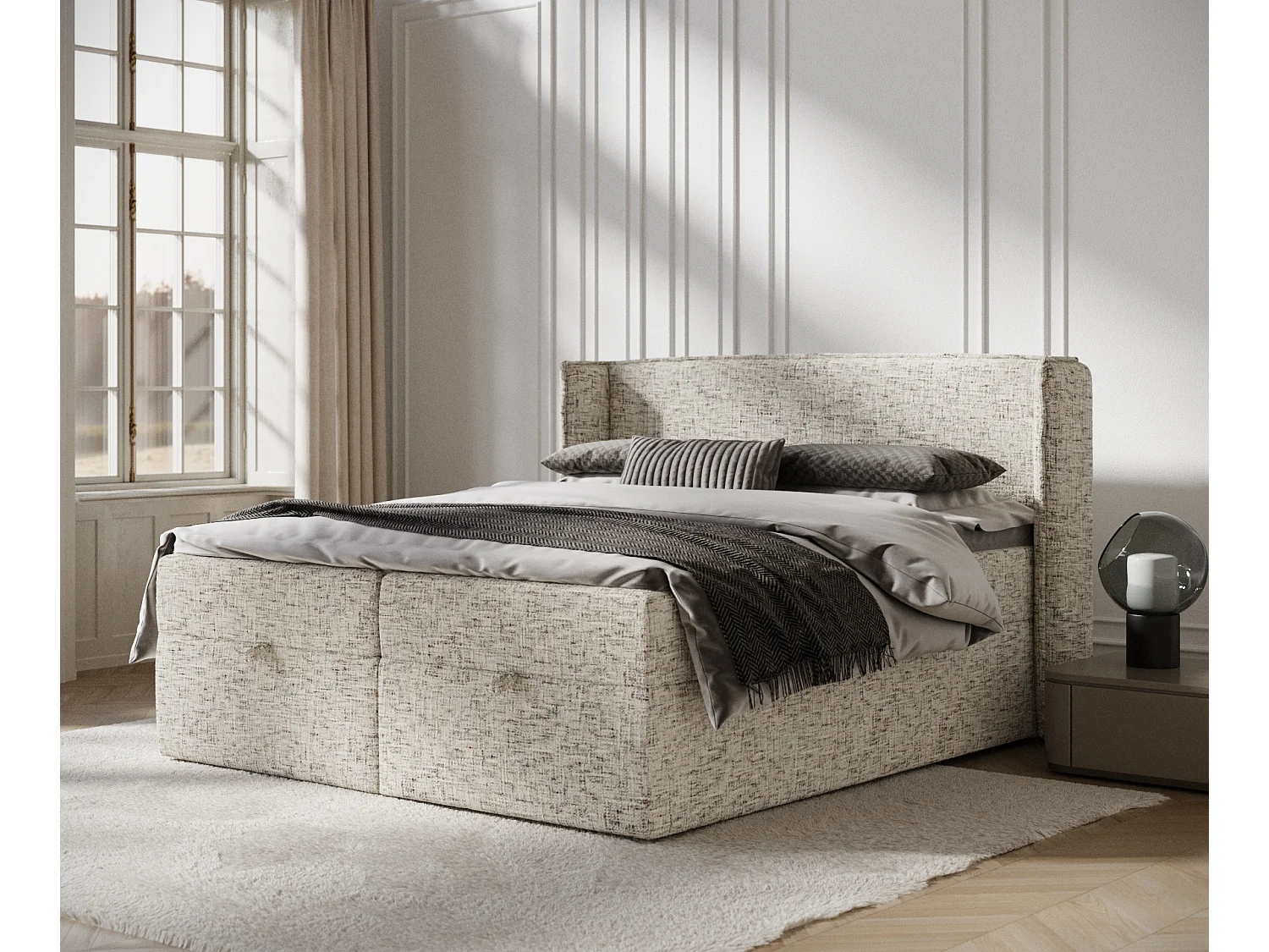 Lit boxspring en toile tissée Passion - matelas - surmatelas - 180x200 cm - beige mélangé
