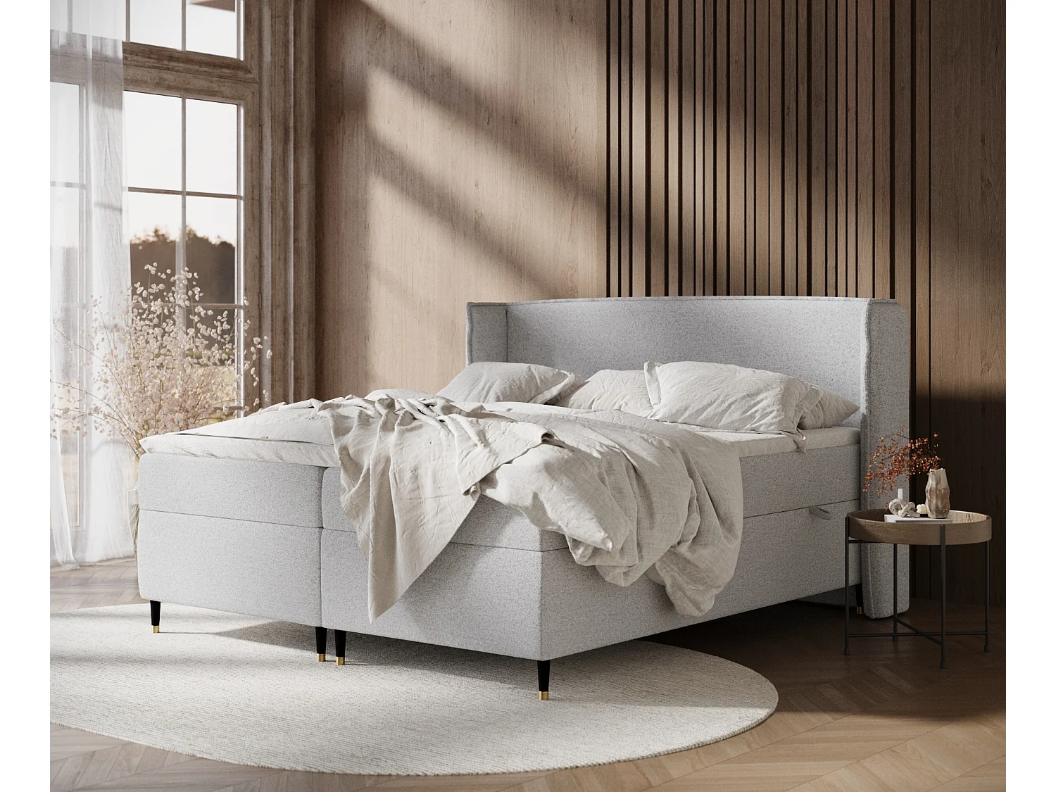 Lit boxspring en toile tissée Segni - matelas - surmatelas - 200x200 cm - gris clair