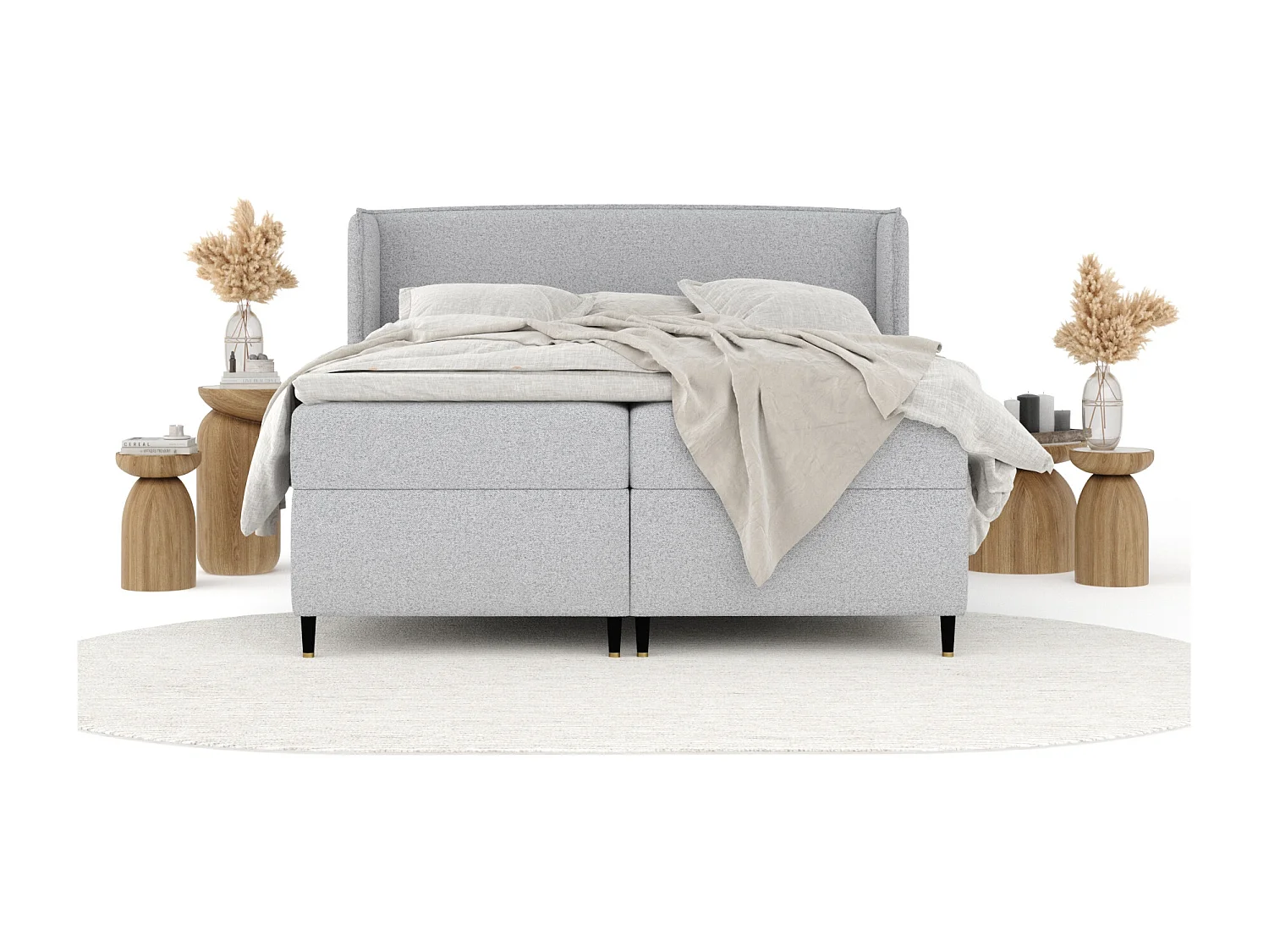 Lit boxspring en toile tissée Segni - matelas - surmatelas - 200x200 cm - gris clair