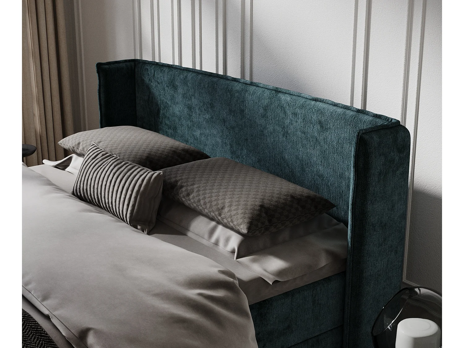 Boxspringbett aus Chenille-Stoff Passion - Matratze - Toppermatratze - 160x200 cm - blaugrüne