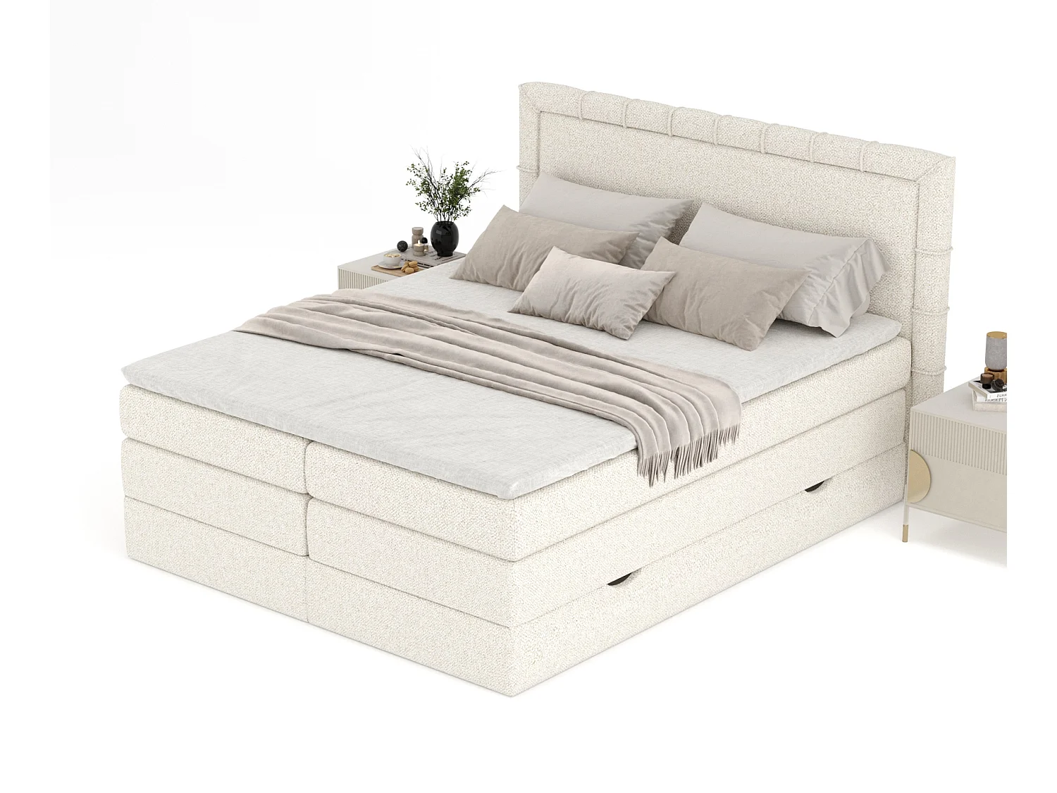 Lit boxspring en tissu bouclette Rosabel - matelas - surmatelas - 180x200 cm - creme