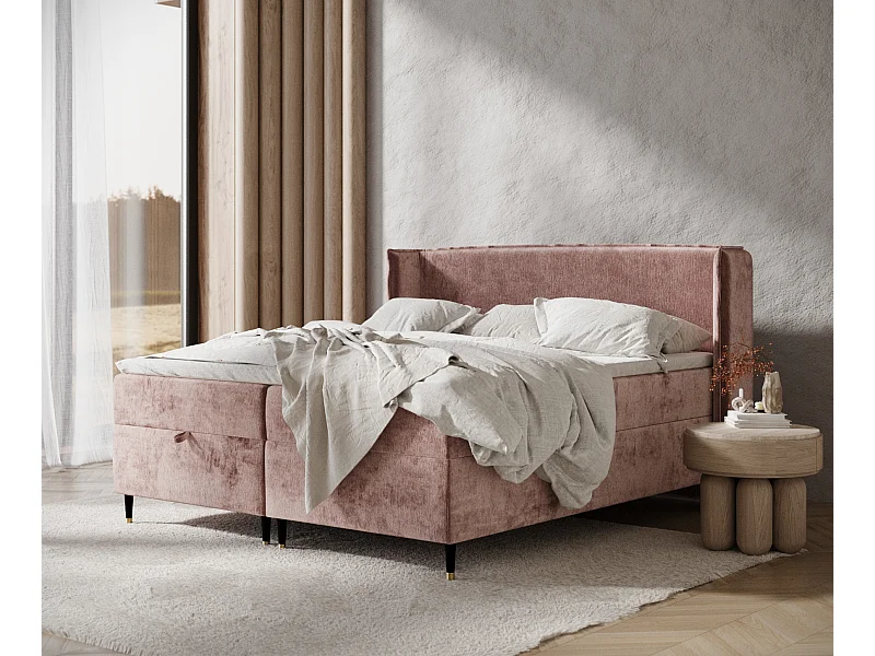 Boxspringbett aus Chenille-Stoff Monpelli - Matratze - Toppermatratze - 160x200 cm - rosa