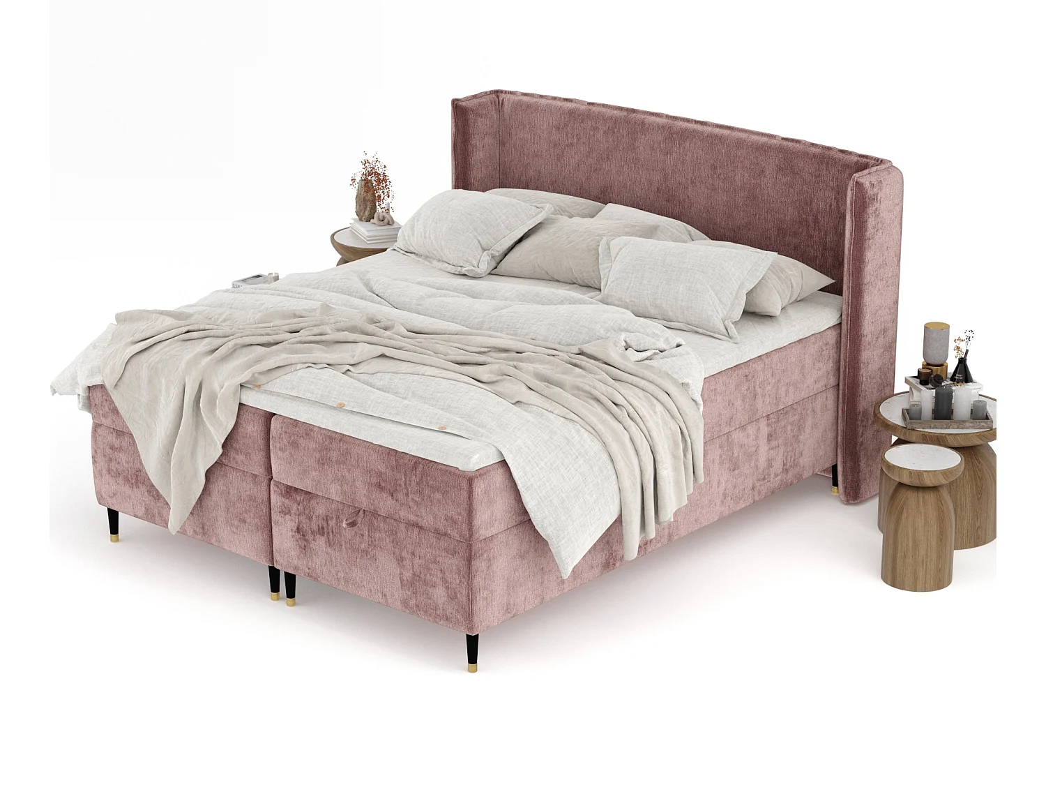Boxspringbett aus Chenille-Stoff Monpelli - Matratze - Toppermatratze - 160x200 cm - rosa