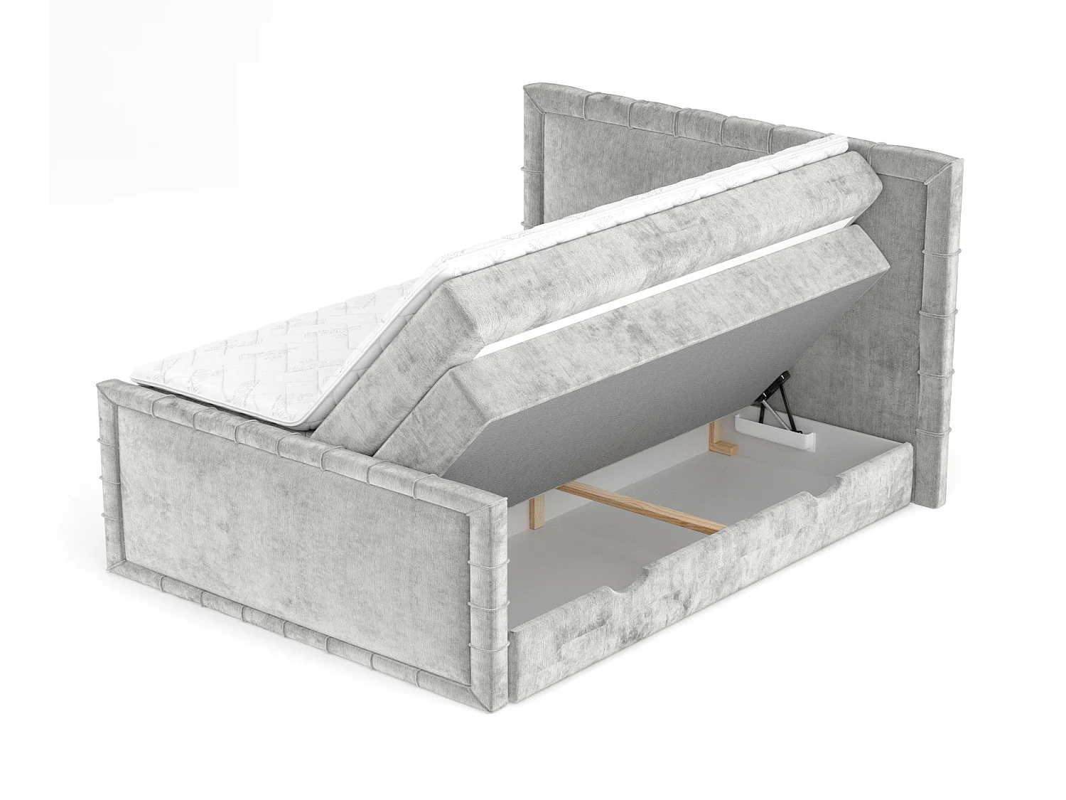 Lit boxspring en tissu chenille Estelle - matelas - surmatelas - 200x200 cm - gris clair