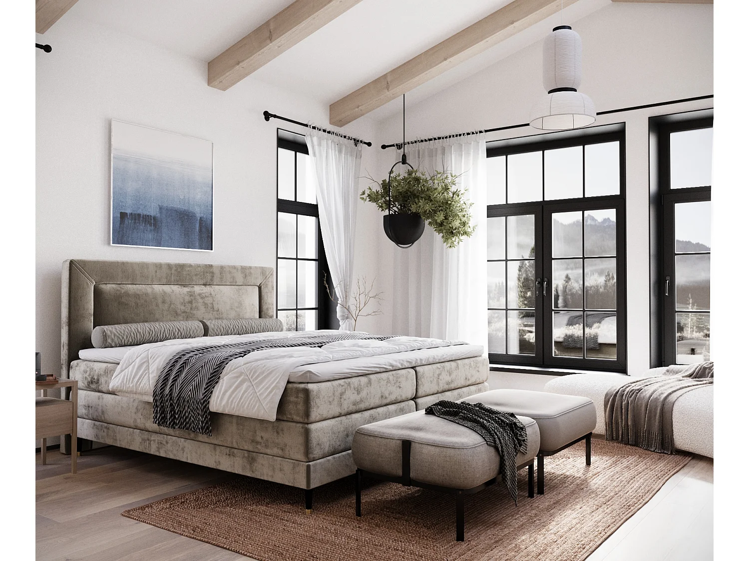 Lit boxspring en tissu chenille Madame - matelas - surmatelas - 180x200 cm - beige