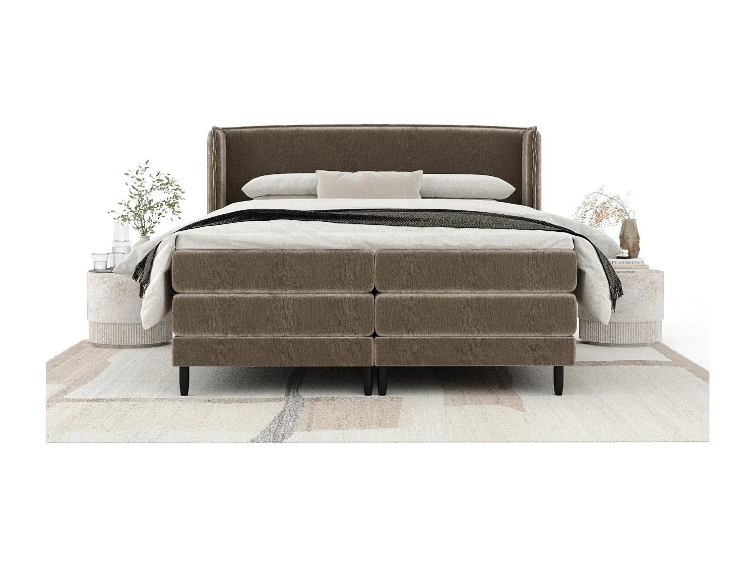 Boxspringbett aus Chenille-Stoff Carizzo - Matratze - Toppermatratze - 180x200 cm - beige