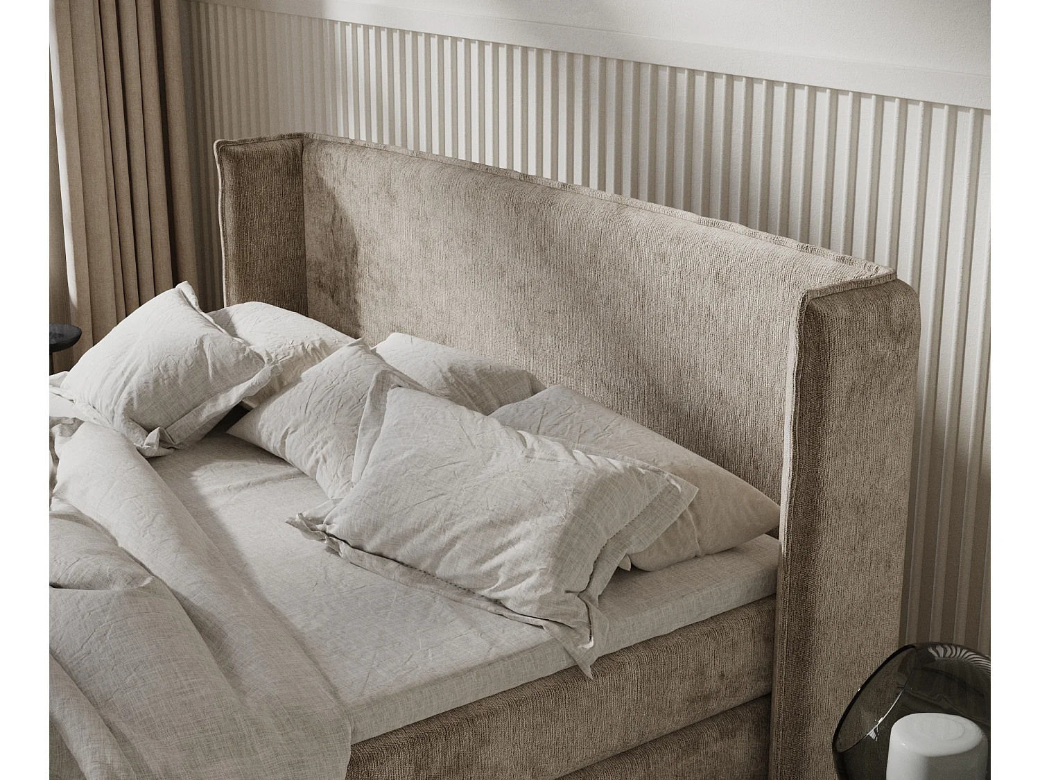 Lit boxspring en tissu chenille Carizzo - matelas - surmatelas - 180x200 cm - beige