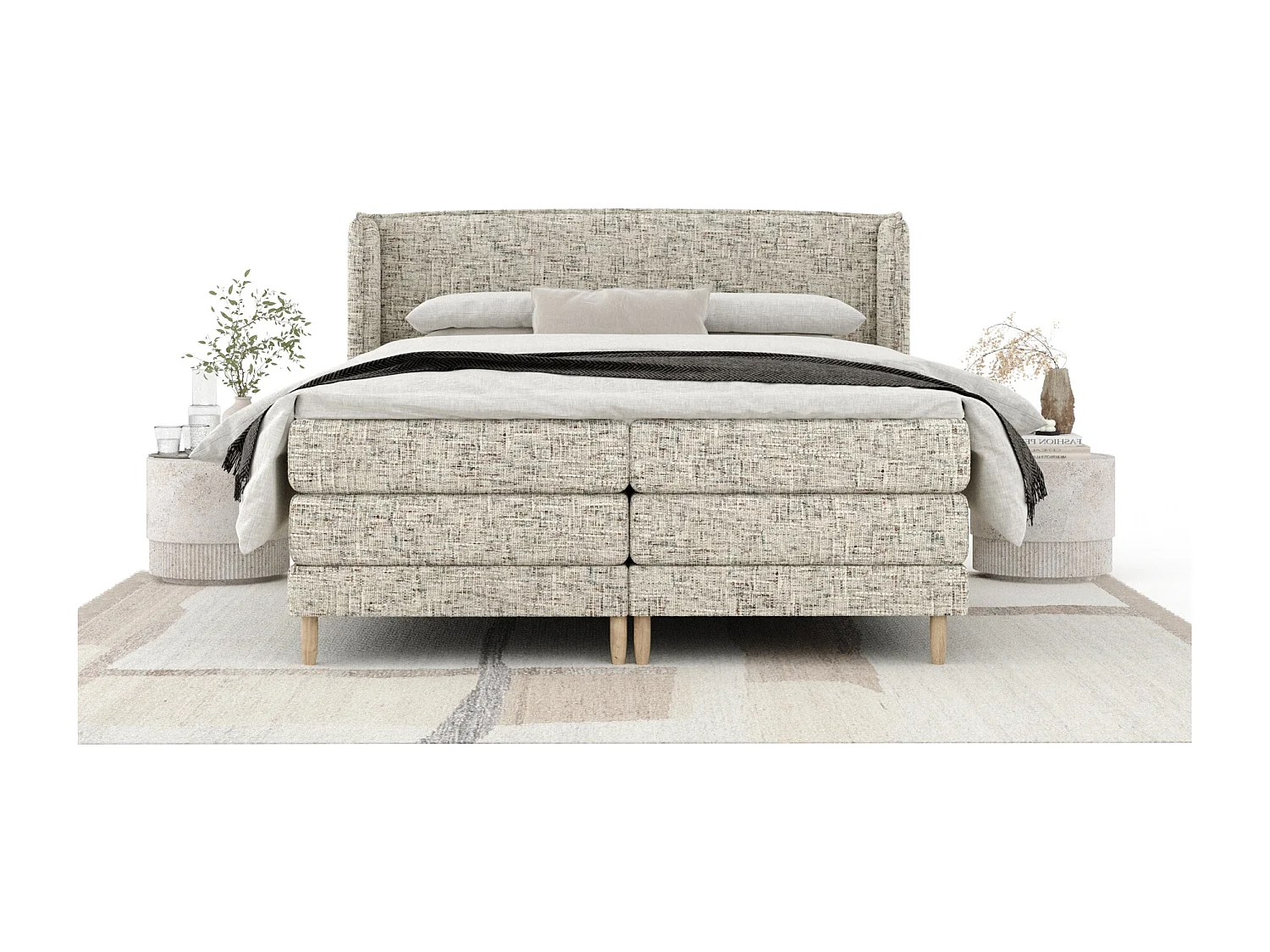 Boxspringbett aus Webstoff Carizzo - Matratze - Toppermatratze - 200x200 cm - beige melange