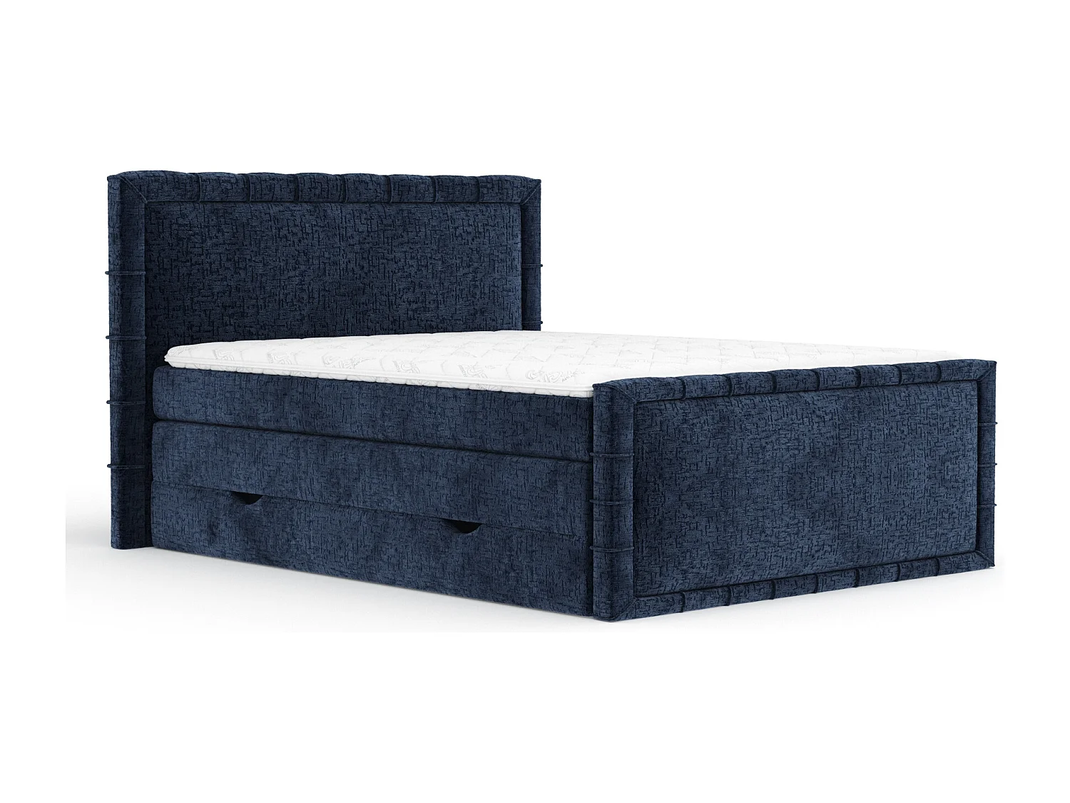 Boxspringbett im Chenille-Stoff Estelle - Matratze - Topper - 160x200 cm - marineblau