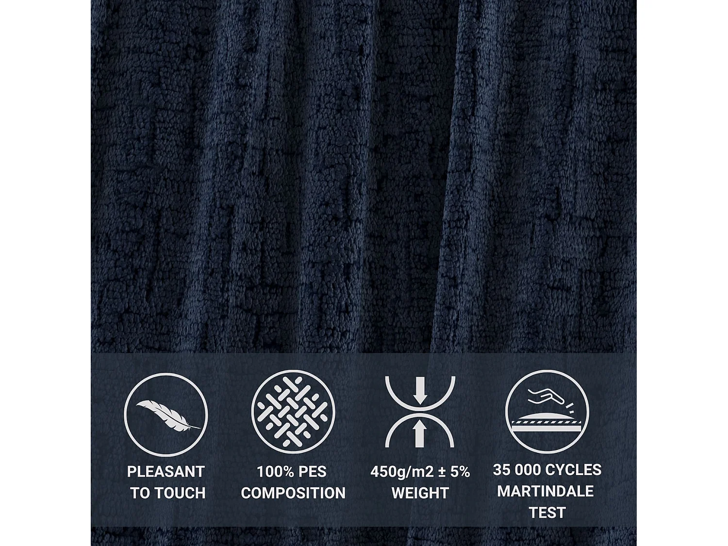 Boxspringbett im Chenille-Stoff Estelle - Matratze - Topper - 160x200 cm - marineblau