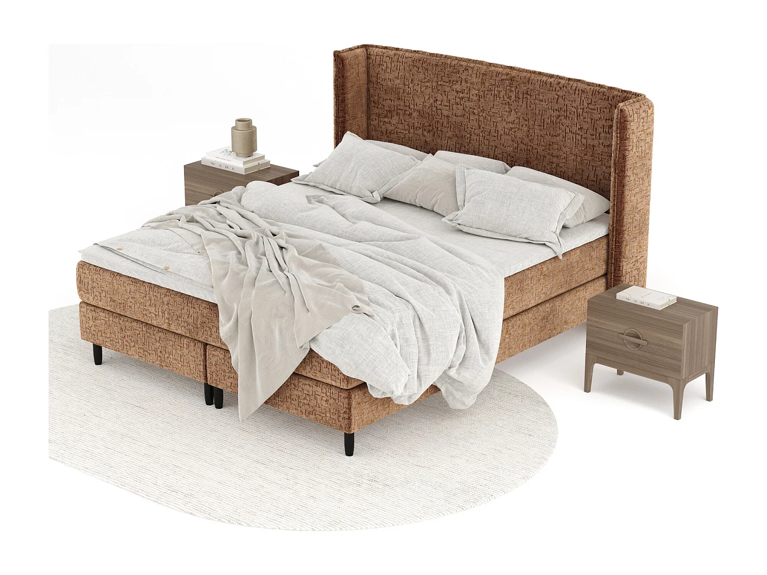 Boxspringbett aus Chenille-Stoff Ardis - Matratze - Toppermatratze - 140x200 cm - kupferfarbe