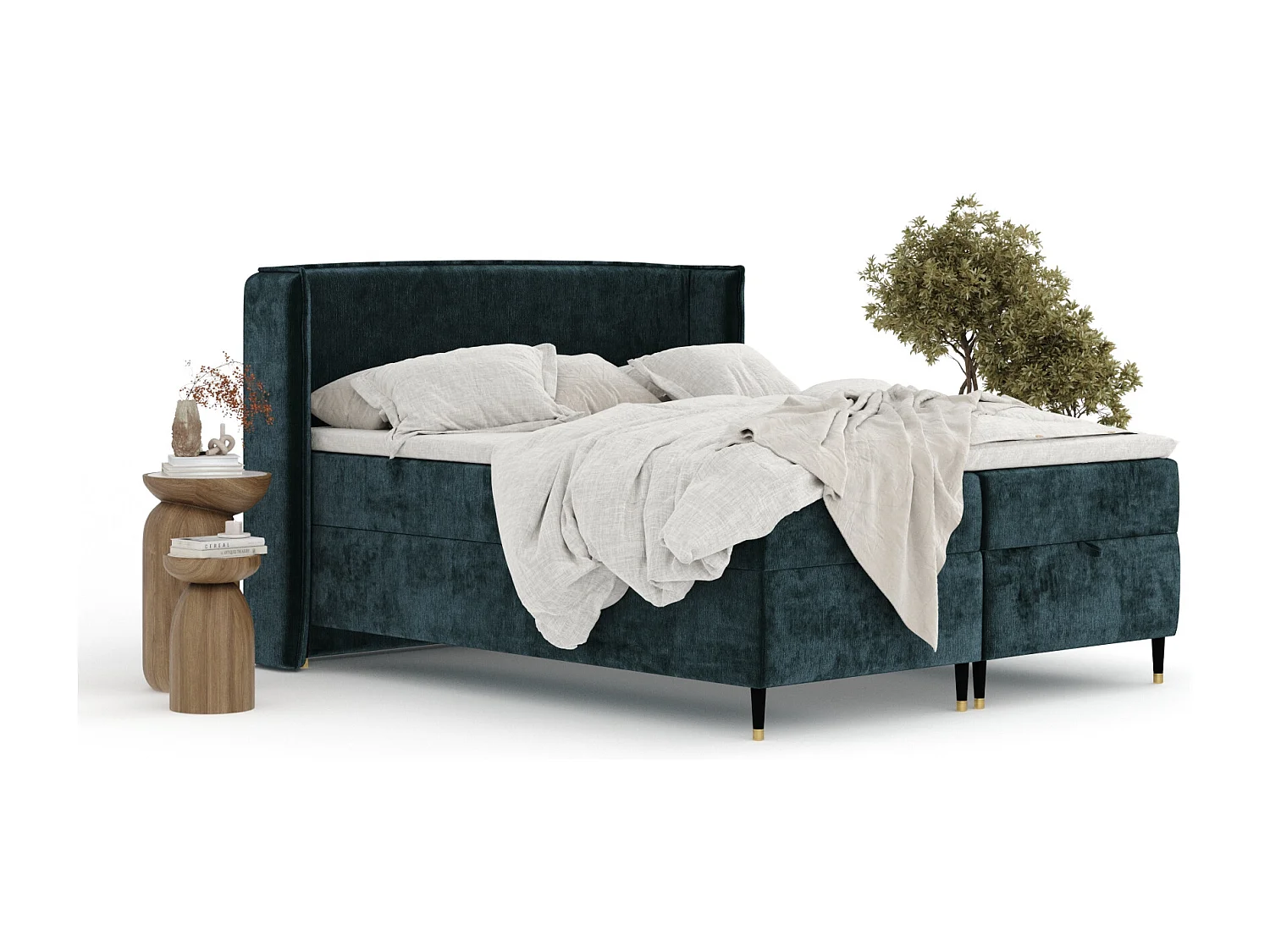 Boxspringbett aus Chenille-Stoff Monpelli - Matratze - Toppermatratze - 200x200 cm - blaugrüne