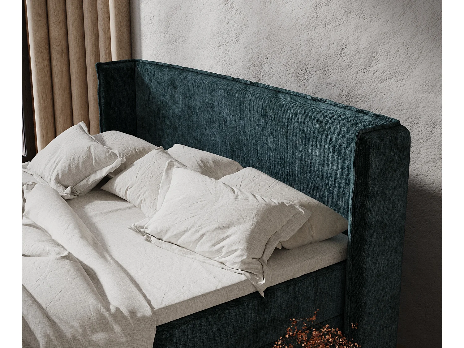 Boxspringbett aus Chenille-Stoff Monpelli - Matratze - Toppermatratze - 200x200 cm - blaugrüne