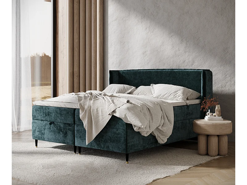 Boxspringbett aus Chenille-Stoff Monpelli - Matratze - Toppermatratze - 200x200 cm - blaugrüne