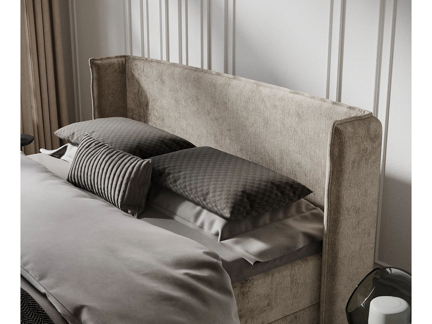 Boxspringbett aus Chenille-Stoff Passion - Matratze - Toppermatratze - 140x200 cm - beige