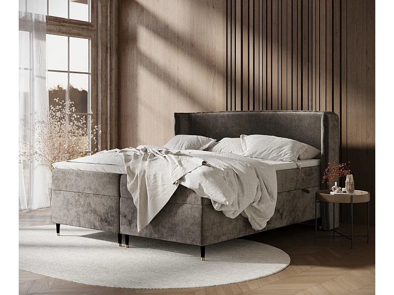 Lit boxspring en tissu chenille Segni - matelas - surmatelas - 180x200 cm - brun