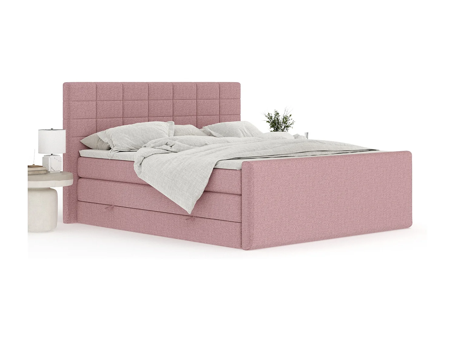 Boxspringbett aus Webstoff Ava - Matratze - Toppermatratze - 180x200 cm - rosa