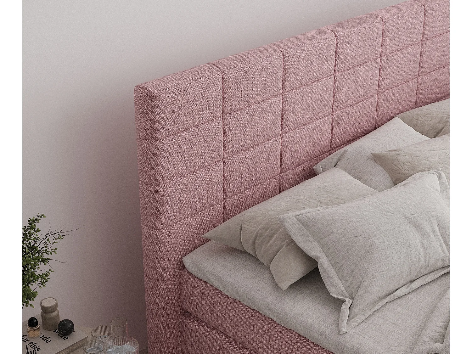 Boxspringbett aus Webstoff Ava - Matratze - Toppermatratze - 180x200 cm - rosa