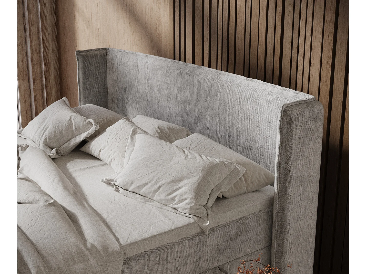 Lit boxspring en tissu chenille Segni - matelas - surmatelas - 180x200 cm - gris clair