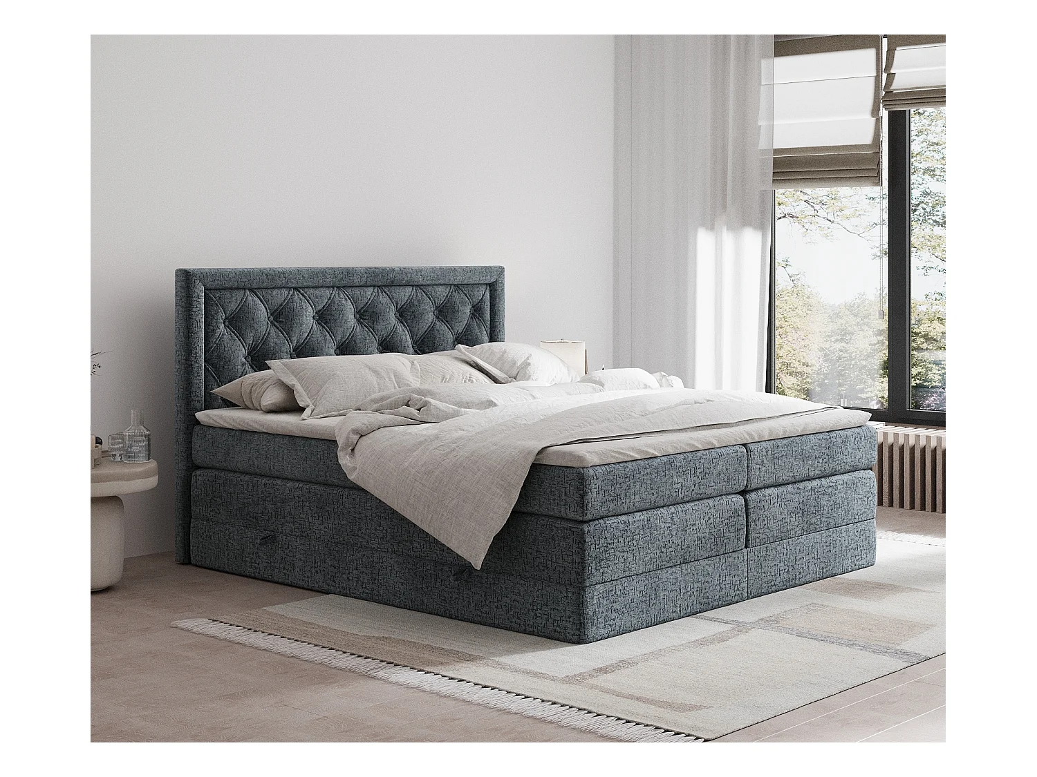 Lit boxspring en tissu chenille Aurelia - matelas - surmatelas - 180x200 cm - gris