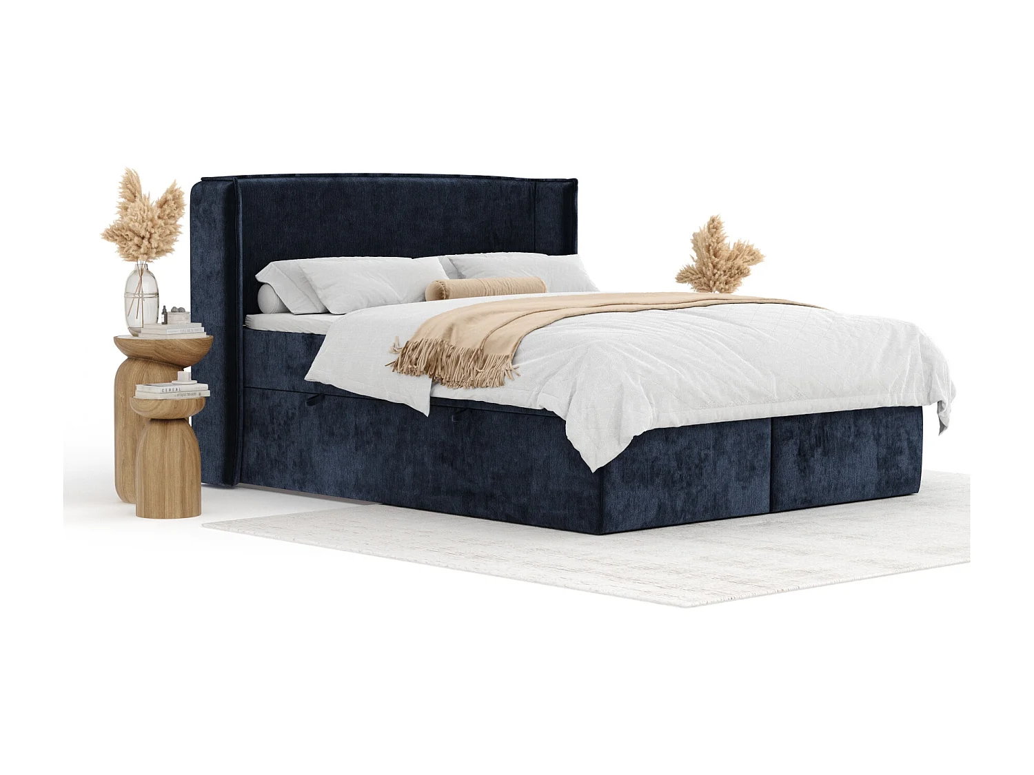 Lit boxspring en tissu chenille Skyline - matelas - surmatelas - 140x200 cm - bleu marine