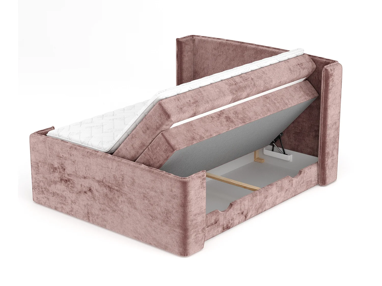 Boxspringbett aus Chenille-Stoff Freeland - Matratze - Toppermatratze - 140x200 cm - rosa