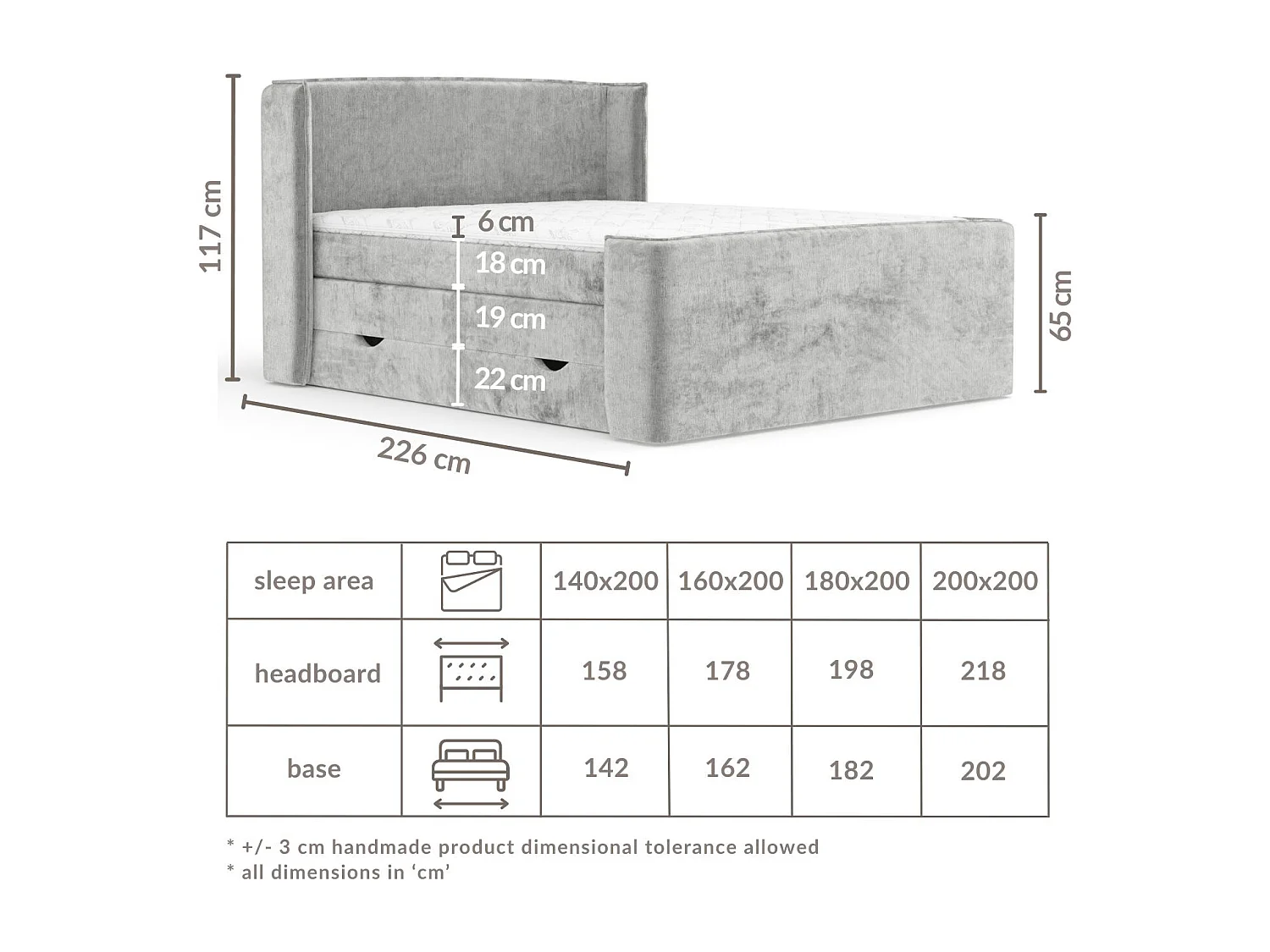 Boxspringbett aus Chenille-Stoff Freeland - Matratze - Toppermatratze - 140x200 cm - rosa