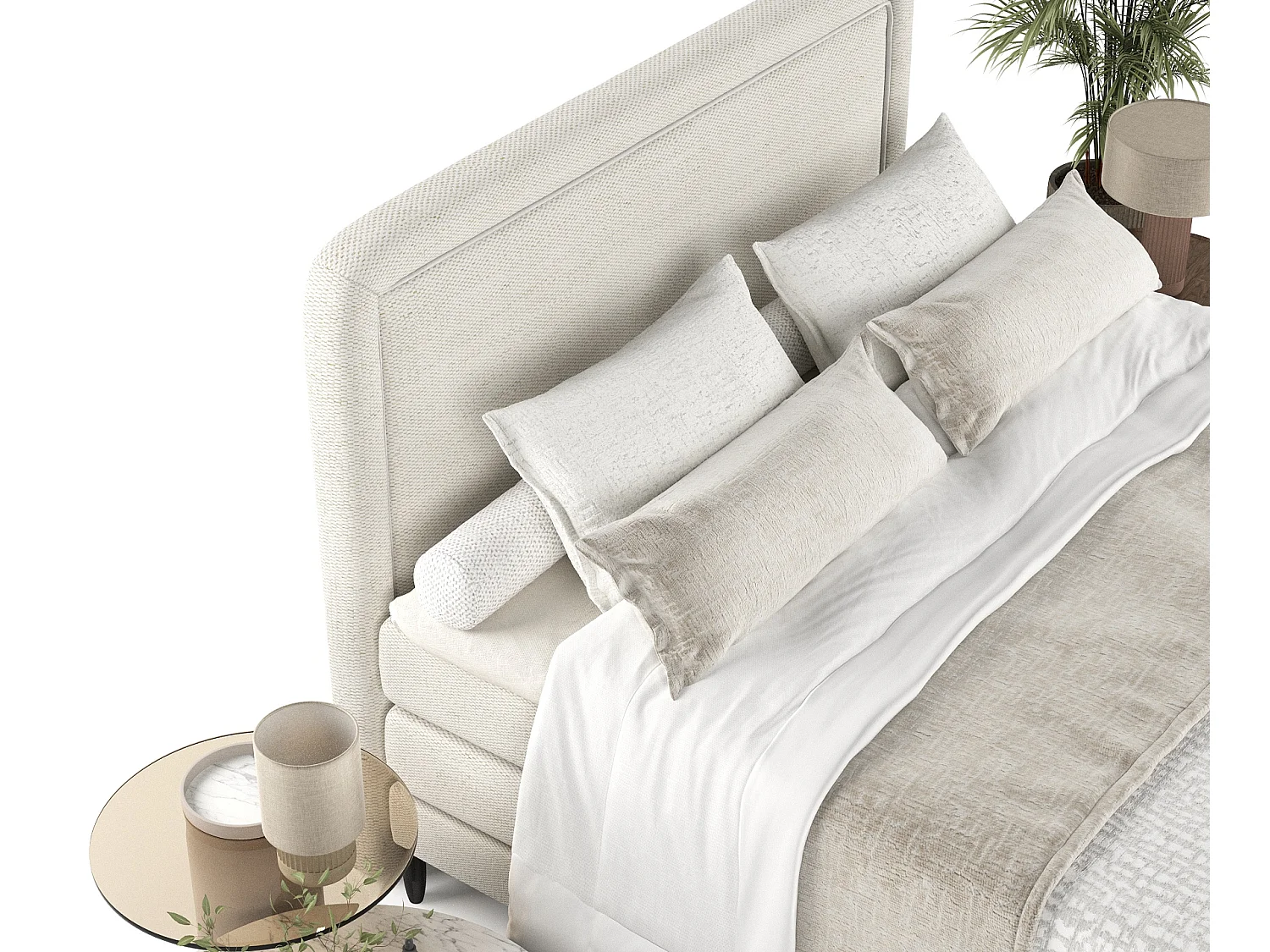 Boxspringbett aus Webstoff Dove - Matratze - Toppermatratze - 160x200 cm - creme