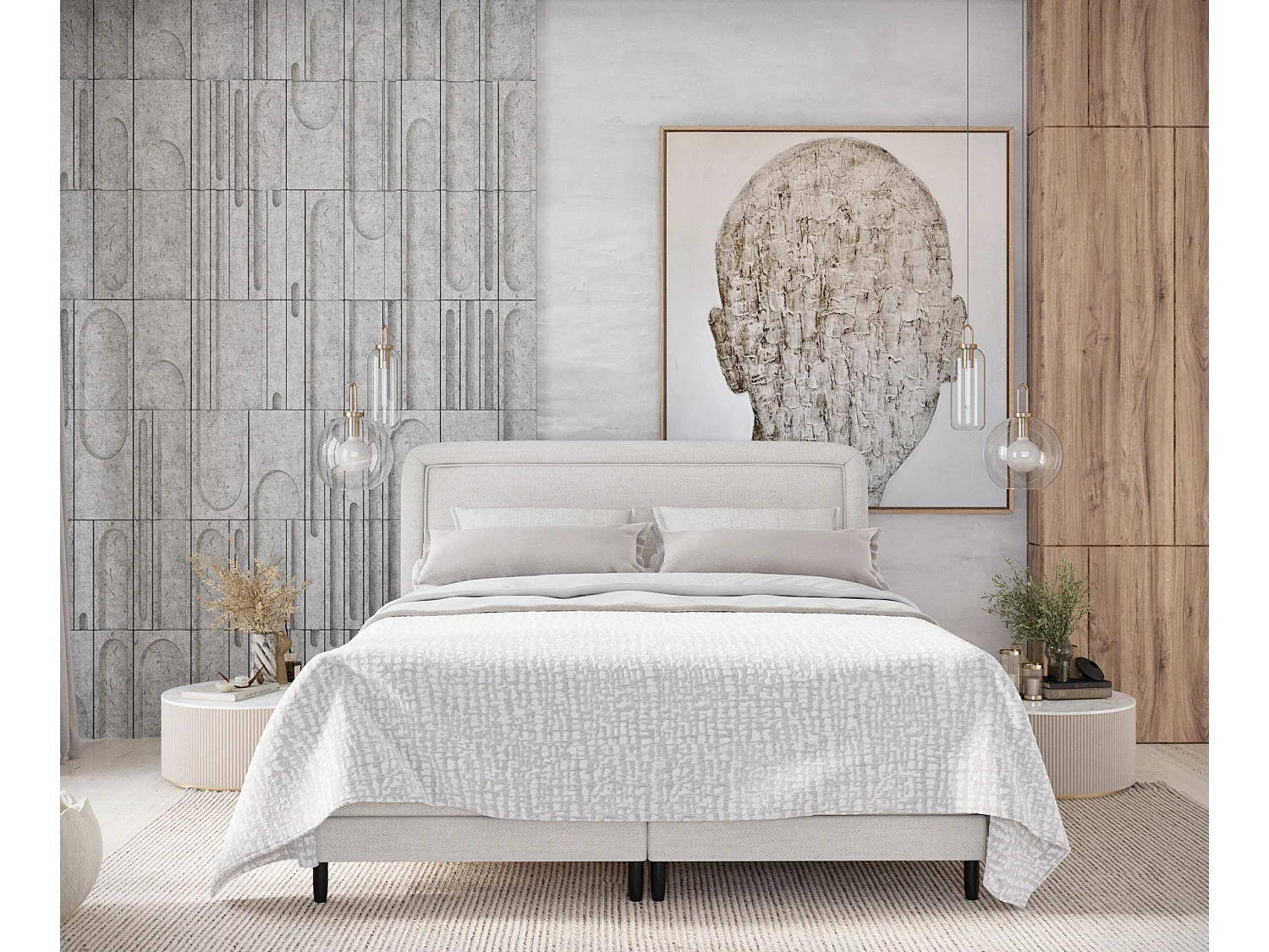 Boxspringbett aus Webstoff Dove - Matratze - Toppermatratze - 160x200 cm - creme