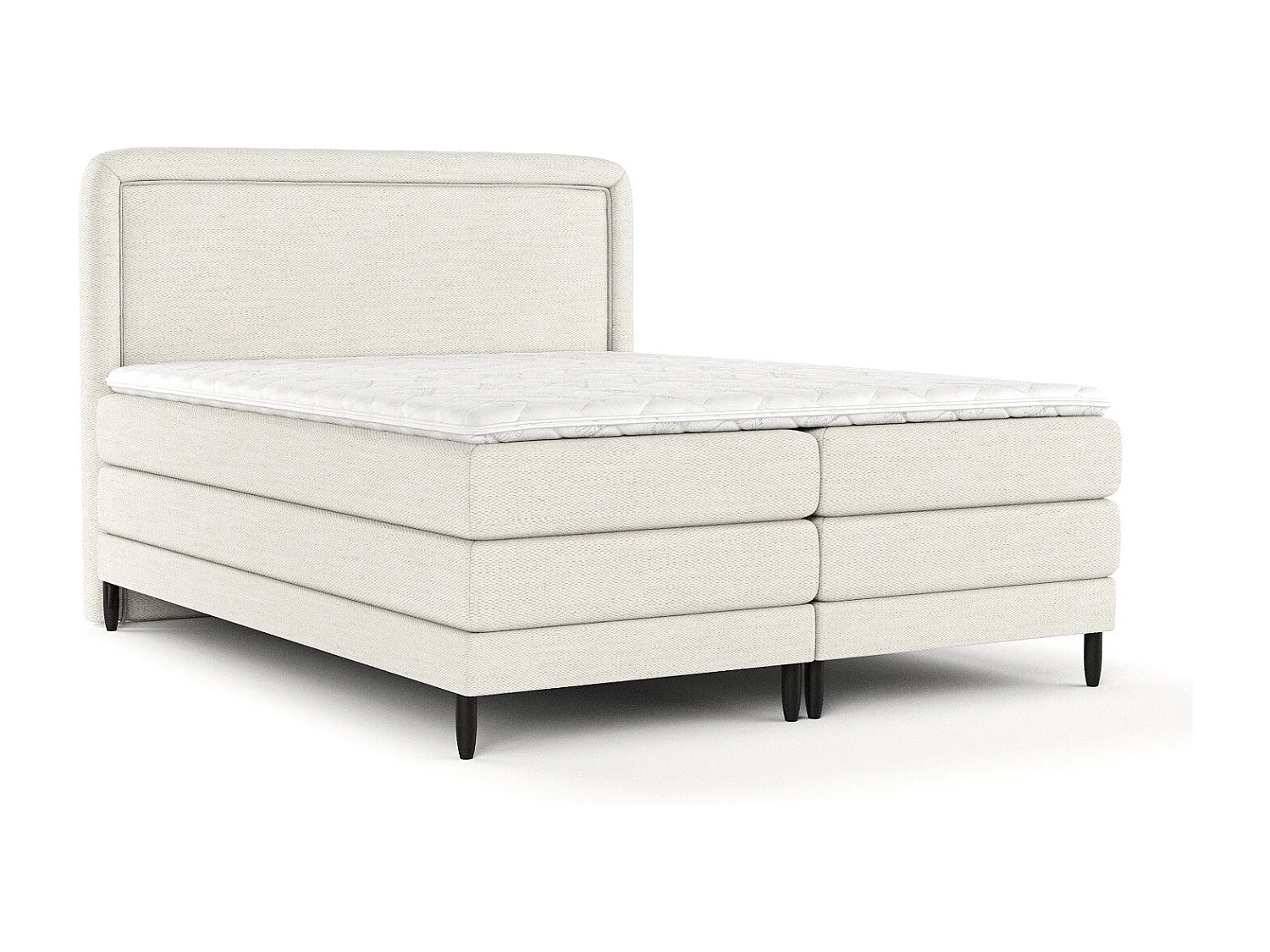 Łóżko boxspring w tkaninie plecionej Dove - materac - topper - 160x200 cm - kremowy