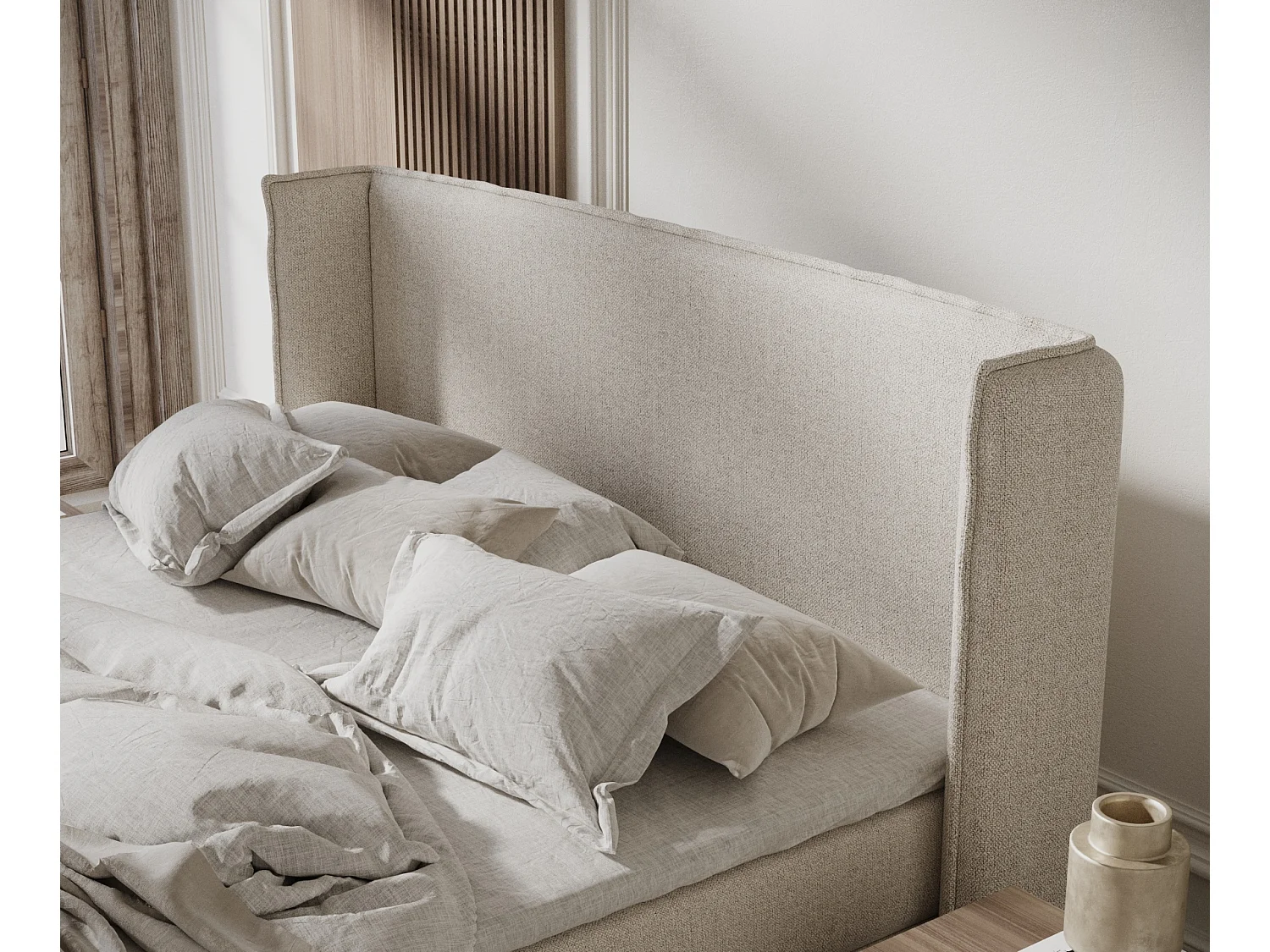 Boxspringbett aus Webstoff Ardis - Matratze - Toppermatratze - 200x200 cm - beige